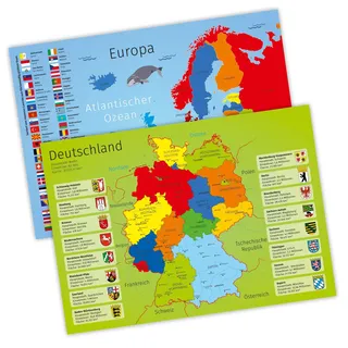 1 Schreibtischunterlage mit Lerneffekt - Karton - Deutschland & Europa - Kinder Größe: A3