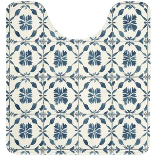 OnlyWow© Wc Vorleger Mit Ausschnitt Badezimmer Badteppich Duschvorleger | 55x60 cm - Gäste Badematten Teppich Badvorleger Rutschfest Waschbar Grafik - Kachel - Blau
