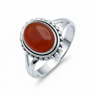 mantraroma Silberring GAMSA aus 925 Silber mit Karneol (Ring mit Schmuckbeutel), Damenring aus 925er Silber orange 48