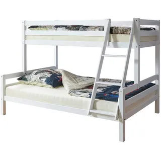 TICAA Etagenbett Maxim 140 x 200 cm Buche massiv weiß lackiert