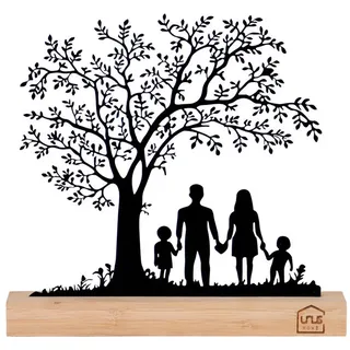 UNUS HOME Dekofigur Aufsteller Baum mit Kindern auf einer Schaukel (23 cm breit), Baum-Silhouette Metall Bambus Wohndekoration schwarz