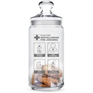 Casa Vivente Keksglas mit Gravur und Deckel, Notfallkekse, Personalisiert mit Namen, Keksdose, Vorratsglas, Aufbewahrungsglas, Geschenkidee zum Geburtstag, Geschenke für Frauen und Männer