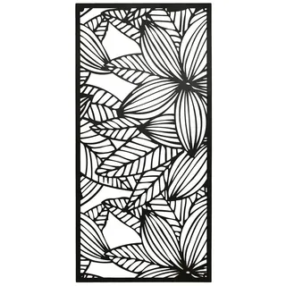 UNUS ELEMENTS Dekohänger Metallbild Blumen, Wanddeko innen außen mit Aufhängehaken (120x60 cm), Wanddeko floral aus Metall, Wandbild Blumen schwarz schwarz