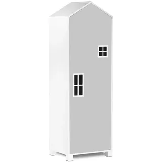 Konsimo® Kinderkleiderschrank, Weiß, Grau, Holz, 47x152x45 cm, Hergestellt in Europa, Kinder- & Jugendzimmer, Kindermöbel, Kinderkleiderschränke