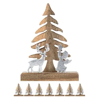 amagohome Weihnachtsbaum mit Hirsch u. Engel 20 x 27 cm Braun/Silberfarben
