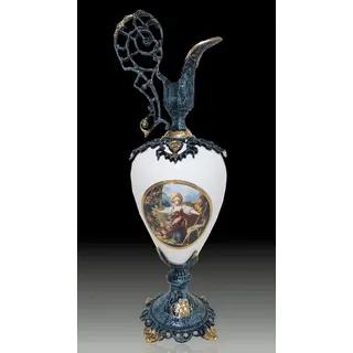 Casa Padrino Luxus Barock Vase in Weinkrug Form Blau / Weiß / Mehrfarbig / Gold 20 x H. 60 cm - Handgefertigte Barockstil Blumenvase - Barock Deko Accessoires - Edel & Prunkvoll