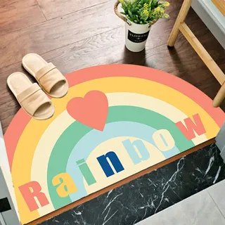 rutschfeste Halbrunder Fußabtreter, Treer Waschbar Schmutzfangmatte Türmatte Outdoor Wetterfest Fußmatten Halbrund Sauberlaufmatte für Eingangsbereich, Haustür, innen und außen (Regenbogen,40 * 80cm)