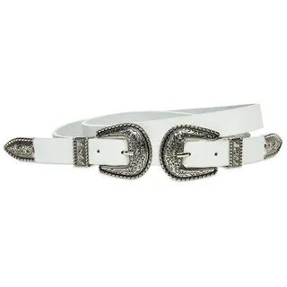 Caspar Taillengürtel GU316 stylischer Damen Westerngürtel / Trachtengürtel mit Doppelschnalle weiß 85 Körperumfang 80-90 cm
