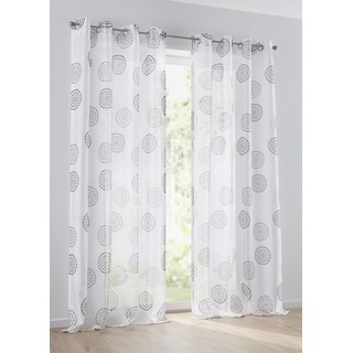Vorhang KUTTI "Bella" Gardinen Gr. 145 cm, Ösen, 135 cm, grau (weiß, grau) Landhaus Gardinen Gardine, halbtransparent, Ausbrenner, bedruckt, Baumwolle-Polyester
