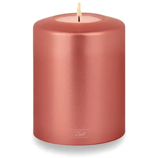 Qult Farluce Classic Metallic Rosé Gold • ∅ 10 cm Höhe 12 cm • Teelichthalter in Kerzenform • Kunststoffkerze in Kerzenoptik • Mit Teelichteinsatz • inkl. 1 TLM16 Maxilight Teelicht