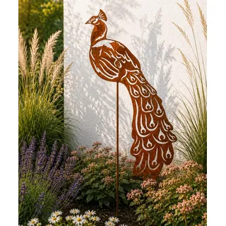 Terma Rost Pfau XXL 120 cm Höhe Vogel Gartenstecker rost Gartenfigur groß Metallfigur Garten Blumenstecker dekostecker rostgartendeko rostdeko Gartendeko Metall deko metallstecker edelrost