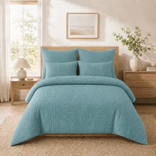 Traumschlaf Uni Soft Seersucker Bettwäsche Summer Air 200x200 cm + 2x 80x80 cm | salbeigrün - grün