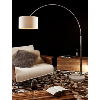 SalesFever Bogenlampe 210 cm schwarz Dimmerungsschalter, Ø Lampenschirm 35 cm, echter Marmorfuß