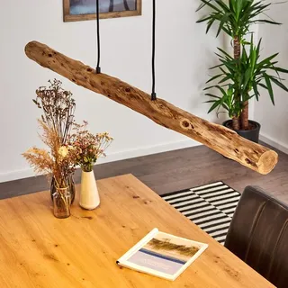 LED Pendelleuchte Winterthur, dimmbare Hängelampe aus Metall/Holz in Schwarz/Natur, Holzbalken höhenverstellbar auf max. 150 cm, 20 Watt, 2650 Lumen, 3000 Kelvin, dimmbar o. Zubehör über Lichtschalter