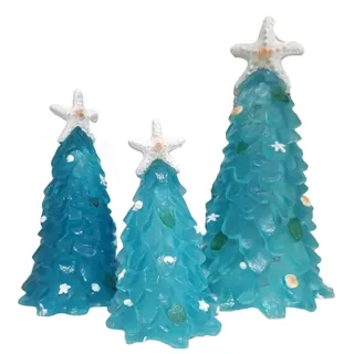 KOOMAL 3 Stück Meer Glas Weihnachtsbaum, Blaugrün Strand Glas Weihnachtsbaum, Harz Kristall Meer Themed Xmas Decor, Geschenk (Blau)