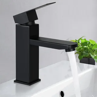 ZMH Wasserhahn bad Waschtischarmatur waschbecken Armaturen schwarz Kaltwasserhahn Hochdruck Edelstahl Armatur Kaltwasser Mischbatterie einhebelmisch - Schwarz