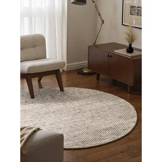 ELLE DECORATION Beans meliert, braun, natur, H:10mm Ø:160cm, Wolle, Teppiche, Handweb Teppich Wolle, Rund, Perlenstruktur, Wohnzimmer, Schlafzimmer