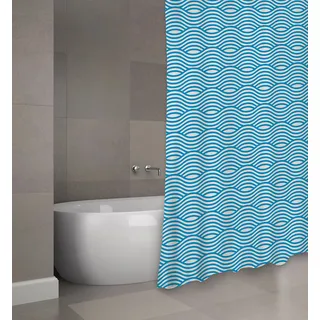 MSV Cotexsa by Premium Anti-Schimmel Duschvorhang - Anti-Bakteriell, 100% wasserdicht, mit 12 Duschvorhangringen - „Wave“ Blau 180x200cm