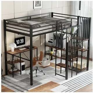 Odikalo Hochbett Etagenbett Jugendbett Eisenbett Schreibtisch Stauraum 120x200 Schwarz