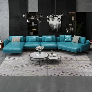 JV Möbel Sofa U-Form Ledersofa 3-Sitzer Türkis