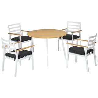 Outsunny Sitzgruppe Gartenmöbel-Set inkl. 1 Tisch, 4 Stühlen, (Sitzgarnitur, 5-tlg., Balkonmöbel), Alu, Teak+Weiß grau