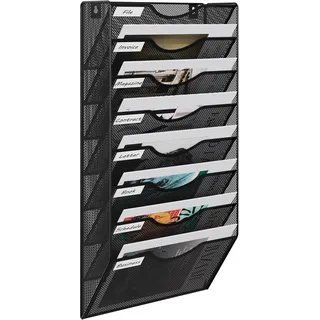 EasyPAG 8 Fächer Metall A4 Zeitschriftenhalter Wand Zeitschriften Wandhalter Aktenablage Dokumentenhalter Hängend Magazin Organizer Flyerhalter Prospektspender,Schwarz