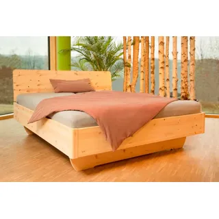 geborgenschlafen Holzbett Schwebebett Zirbe FREYA – Massivholzbett metallarm & handgefertigt, Massivholz aus Zirbe - Metallarm - Nachhaltig & handgefertigt beige 140 cm x 200 cm