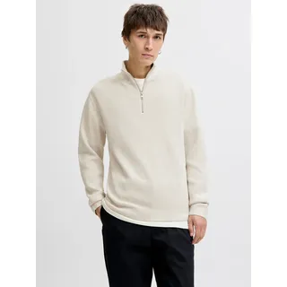 Troyer JACK & JONES "JPRBLAMILANO STITCH KNIT HALF ZIP SN", Herren, Gr. L, cloud dancer detail:melange, Strick, Obermaterial: 100% Baumwolle, meliert, relaxed fit normal, Rundhals, Bündchen, Pullover Troyer, Baumwolle, relaxed fit