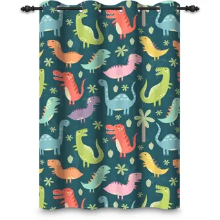 ggaimwf 132x214cm Cartoon Dinosaurier Jungen Mädchen Ösenvorhang für Kinderzimmer Farbenfroher süßer Dino Thermo Verdunkelungsvorhänge Fenstervorhänge für Baby Spielzimmer Raumteiler,1-Einzelpaneel
