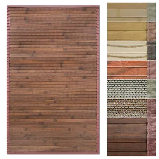 Floordirekt Bambusteppich Bambusmatte mit Stoffrahmen | Natur Design in vielen Farben & Größen (90 x 120 cm, Tibet Braun)