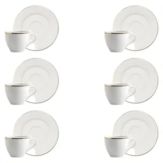 Set von 6 Espresso Tassen mit Untertassen aus Porzellan mit Goldrand
