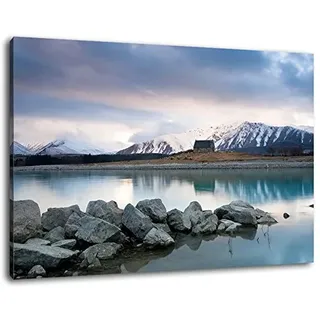 Hütte in den Bergen Format:120x80 cm Bild auf Leinwand bespannt, riesige XXL Bilder komplett und fertig gerahmt mit Keilrahmen, Kunstdruck auf Wand Bild mit Rahmen, günstiger als Gemälde oder Bild, kein Poster oder Plakat