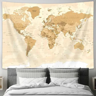 Drgilau Alte Weltkarte Tapisserie Wandbehang, Vintage Asien Europa Südstadt Topographie Amerika Afrika Japan Wanddekoration Wandteppiche Weltkarte Wandkunst für Schlafzimmer Wohnzimmer Home Office
