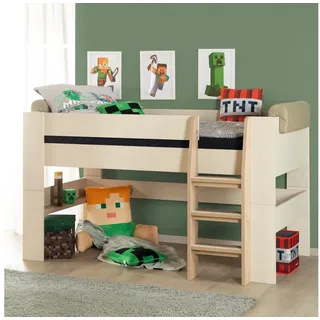 roba® Hochbett Flexi Grow "Loft" - Halbhochbett aus Holz (Kinder- & Jugendbett mit Leiter) in warmem Cashmere / Beige - modernes Scandi Design - Made in Europe