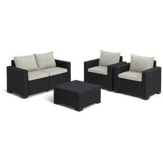 Allibert California Lounge Set 4-teilig – 2-Sitzer und Sessel in Anthrazit mit Kissen in Sand | Rattanoptik, Wetterfest