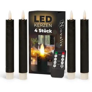 Novaliv Stabkerzen LED mit Timer SCHWARZ 4 Stück indoor 6 Stunden - ECHTWACHS 18cm Höhe für Kerzen 2,2cm Durchmesser 2 AAA Batterien notwendig LED Stabkerzen flackernde Flamme bewegliche Flamme Licht