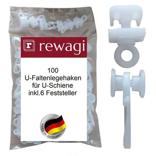 rewagi Gardinengleiter 100 U-Faltenrollen inkl. 6 Feststeller für U-Schiene - WRO, Gardinen, Vorhänge, Gardinen U-Schienen, (106-St., 106 Teile - (100 U-Faltenrollen & 6 U-Schienen Feststeller)