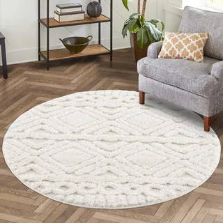 Carpet City Hochflor Teppich 200 x 200 cm Weiß