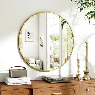Koonmi runder Wandspiegel 70 cm, Metallrahmen, Gold