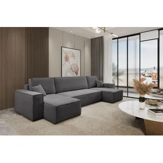 venasi Ecksofa U-Form mit Schlaffunktion und Bettkasten 3-Sitzer Grau