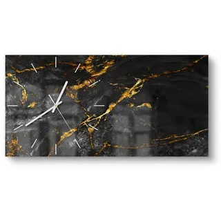 DEQORI Wanduhr 'Veredelter Naturstein' (Glas Glasuhr modern Wand Uhr Design Küchenuhr) goldfarben|schwarz 60 cm x 30 cm
