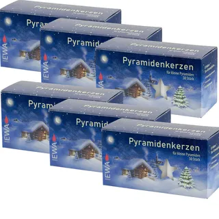 Ebersbacher Kerzen – 300 Pyramidenkerzen Weiß PK50/500 – Ø 14 mm, Höhe 74 mm – Sparpack/Vorteilspackung für Weihnachtspyramiden & Schwibbögen
