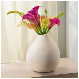 Praknu Keramik Vase Weiß Groß 19cm Hoch - Bauchige Form mit Sandtextur | Gr.: onesize