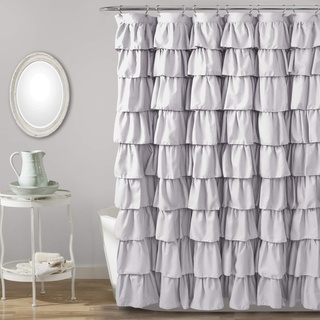 Lush Decor, Lilac Ruffle Shower Curtain | Floral Textured Shabby Chic Farmhouse Style Design, x 72