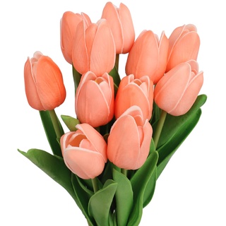 N&T NIETING Künstliche Tulpen Blumen, 12 Stück Realistischem Touch Tulpen Blumen, Gefälschte Blumen Tulpen Blumensträuße für Hochzeitsstrauß Party Valentinstag Geburtstag Muttertag Home Deko, Hellrot