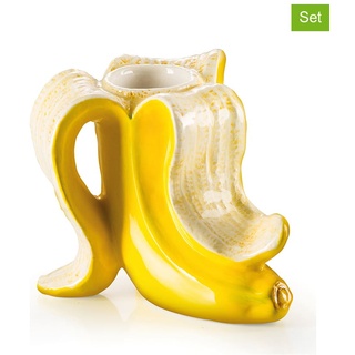 Donkey Products 2er-Set: Kerzenhalter "Banana Romance" in Gelb - (B)7 x (H)8,5 cm