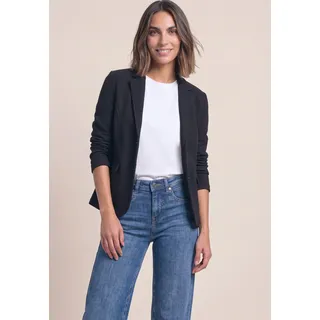 Kurzblazer STREET ONE, Damen, Gr. 36, schwarz, Stoff, 70% Polyester, 27% Viskose, 3% Elasthan, unifarben, normal normal, V-Ausschnitt, abgesteppt, Blazer Kurzblazer, mit Reverskragen