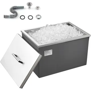 Vevor Einbau-Eisbox (508 x 355 x 342 mm) Edelstahl-Einbaukühler, 30 L gewerbliche Drop in Ice Chests mit Topfdeckel für den Außenbereich, inklusive Abflussrohr-Set, für kalten Wein Bier