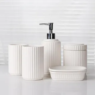 Badezimmer-Zubehör-Set, 5-teilig, Keramik, weiß, Badezimmer-Zubehör-Set, klassisches Design, Badezimmer-Zubehör-Sets komplett, Heimwohnung, modernes Badezimmer-Dekor, Eitelkeits-Arbeitsplatte, ANTIS'S