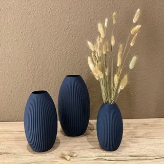 Dekovase 3D Vase Bodenvase Vase für Pampasgras Trockenblumen (Set (alle 3 Vasen), Navyblau)